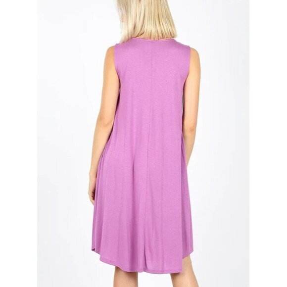 Zenana Mauve‎ Sleeveless A-Line Summer Dress with Pockets - Size M - Picture 3 of 5